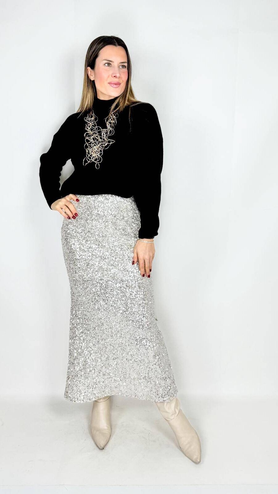 Gonna longuette con paillettes