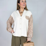 Cardigan bianco oversize da donna con maniche in pizzo, look casual chic