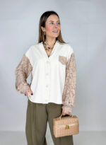 Cardigan bianco oversize da donna con maniche in pizzo, look casual chic