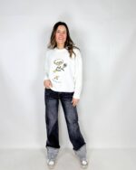 Maglia Teddy in misto Lana e Mohair con orsetto golfista, morbida e calda. Taglia unica M.