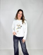 Maglia Teddy in misto Lana e Mohair con orsetto golfista, morbida e calda. Taglia unica M.