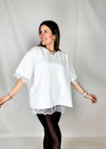 elpa femminile e originale, dal design a manica corta con dettagli sofisticati che trasformano un capo casual in un pezzo unico. L’apertura a V sulla schiena aggiunge un tocco di sensualità discreta, mentre la bordatura in pizzo sotto dona eleganza e femminilità. Realizzata in tessuto morbido e confortevole, è perfetta da indossare sia con jeans e pantaloni casual