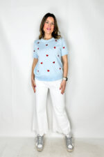 Jeans Star White Gamba dritta con strass e sangallo