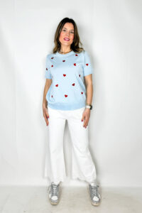 Jeans Star White Gamba dritta con strass e sangallo