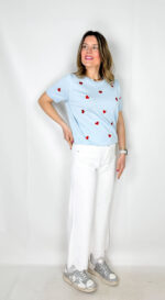 Jeans Star White Gamba dritta con strass e sangallo