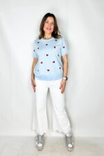 Jeans Star White Gamba dritta con strass e sangallo