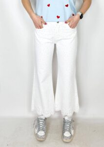 Jeans Star White Gamba dritta con strass, sangallo